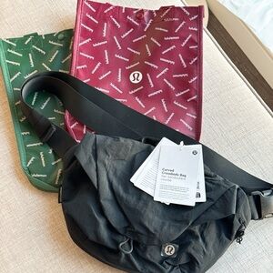 Lululemon Curved Crossbody Bag ЗL, Black, with hand bag tote for gift, NWT